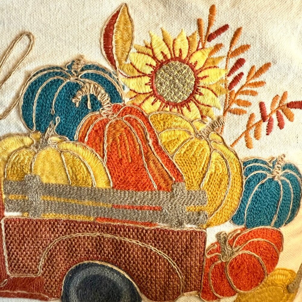 Grateful Fall Truck Pillow 20in x 15in Harvest Pumpkins Embroidered Autumn Decor - Picture 13 of 13